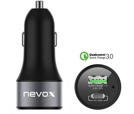 Nevox Car Charger USB to USB Type-C, Black, QC3.0, 63W, CC-1679 (EU Blister)