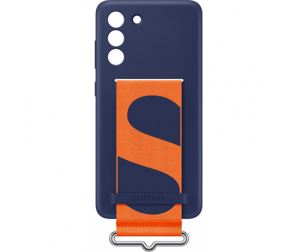 Silicone Case with Strap for Samsung Galaxy S21 FE 5G G990, Dark Blue EF-GG990TNEGWW
