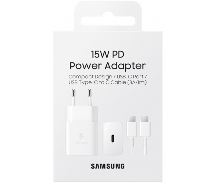 Wall Charger Samsung, 15W, 2A, 1 x USB-C, with USB-C Cable, White EP-T1510XWEGEU