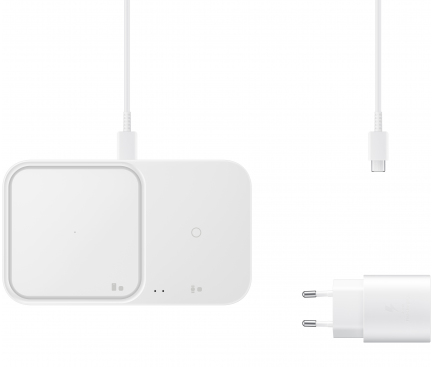 Wireless Charger Samsung Duo, 15W, 1.67A, with Wall Charger and USB-C Cable, White EP-P5400TWEGEU
