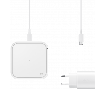 Wireless Charger Samsung, 15W, 1.67A, with Wall Charger and USB-C Cable, White EP-P2400TWEGEU