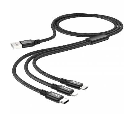USB-A to Lightning / MicroUSB / USB-C Charging Cable Hoco X14, 18W, 2A, 1m, Black