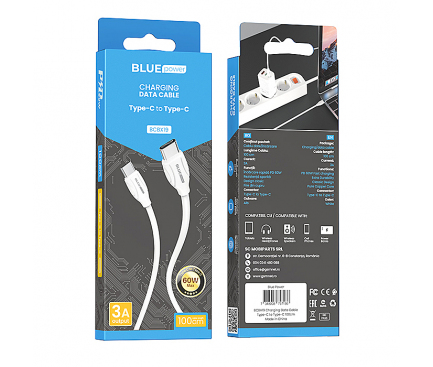 USB-C to USB-C Cable Blue Power BCBX19, 60W, 3A, 1m, White