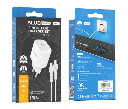 Wall Charger BLUE Power BBN3, 20W with Lightning Cable White (EU Blister)