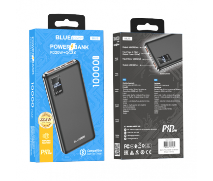 Powerbank Blue Power BBJ15, 10000mAh, 22.5W, QC + PD, Black