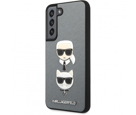 Silicon Case Karl Lagerfeld Saffiano K&C Heads for Samsung Galaxy S22+ 5G S906 Silver KLHCS22MSAKICKCSL