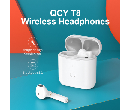 QCY T8 Wireless Earphones Bluetooth V5.0, TWS, White (EU Blister)