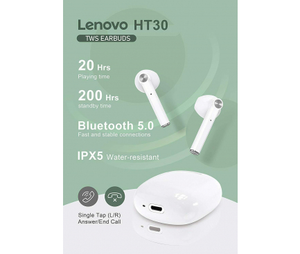 Bluetooth Earphone Lenovo HT30-BK, SinglePoint, TWS, Black (EU Blister)