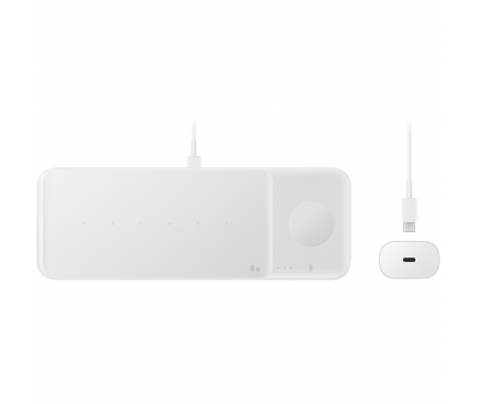 Wireless Charger Samsung Trio, 9W, 1A, with Wall Charger and USB-C Cable, White EP-P6300TWEGEU