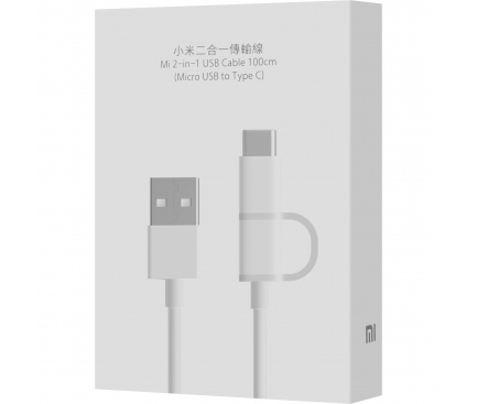 2in1 Cable MicroUSB / Type-C Xiaomi Mi, 1m White SJV4082TY (EU Blister)