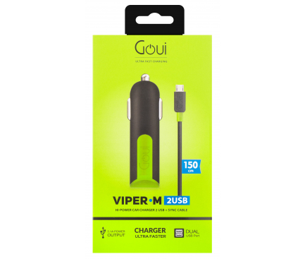 Car Charger Goui Viper, 10W, 2.1A, 2 x USB-A, with microUSB Cable, Black G-CCM3A-03