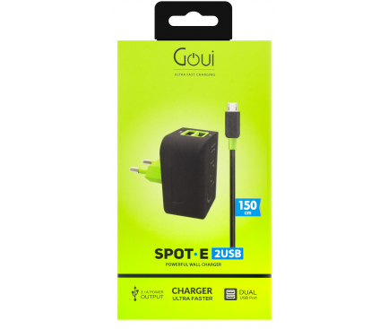 Wall Charger Goui, 10W, 2.1A, 2 x USB-A, with microUSB Cable, Black G-TC2EU