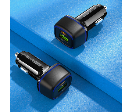 Car Charger Blue Power BBZ14A, 20W, 3A, 1 x USB-A - 1 x USB-C, Black
