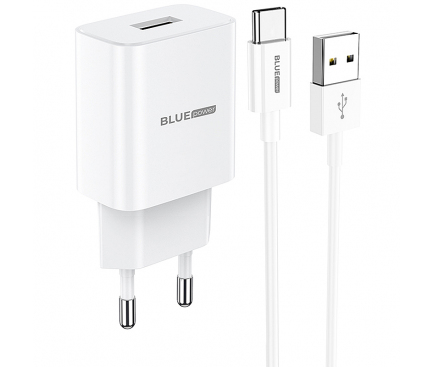Wall Charger Blue Power BCBA52A, 10W, 2A, 1 x USB-A, with USB-C Cable, White