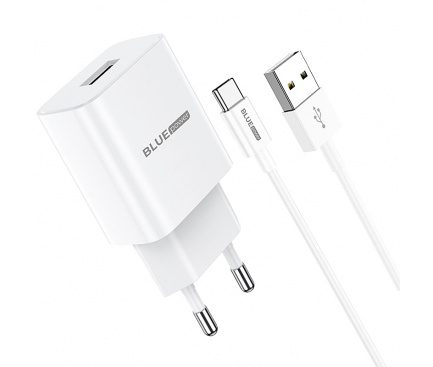 Wall Charger Blue Power BCBA52A, 10W, 2A, 1 x USB-A, with USB-C Cable, White