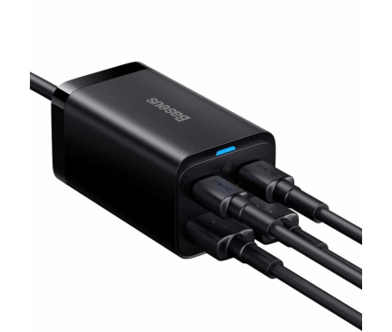 Wall Charger Baseus GaN3 Pro, 65W, 3A, 2 x USB-A - 2 x USB-C, with USB-C Cable, Black