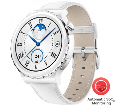Smartwatch Huawei Watch GT3 Pro Frigga-B19V, Ceramic Case with White Leather Strap 55028825 (EU Blister)