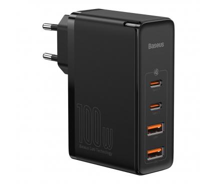 Wall Charger Baseus GaN2 Pro, 100W, 5A, 2 x USB-A - 2 x USB-C, Black CCGAN2P-L01