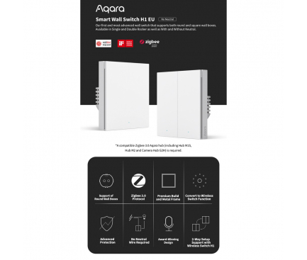 Smart Switch AQARA H1, Wi-Fi, Double Rocker, White