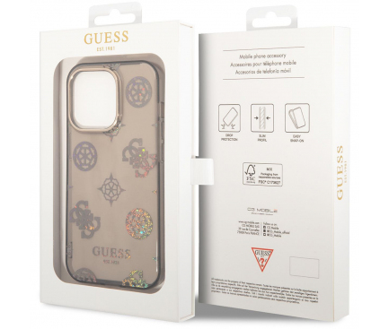 Silicone Case Guess Peony Glitter for Apple iPhone 14 Pro Max Black GUHCP14XHTPPTK (EU Blister)