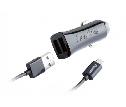 Car Charger Energizer, 17W, 2.4A, 2 x USB-A, with microUSB Cable, Black DCA2CUMC3
