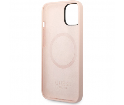 Silicone Case Guess Metal Logo with MagSafe for Apple iPhone 14 Plus, Pink GUHMP14MSBPLP