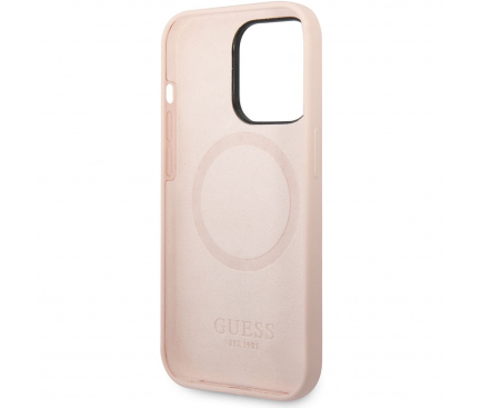 Silicone Case Guess Metal Logo Magsafe for Apple iPhone 14 Pro Pink GUHMP14LSBPLP (EU Blister)