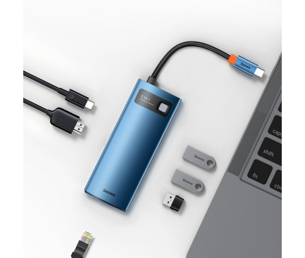 USB-C Hub Baseus Metal Gleam, 3 x USB-A 3.0 - USB-C - HDMI - RJ45, Blue WKWG000003