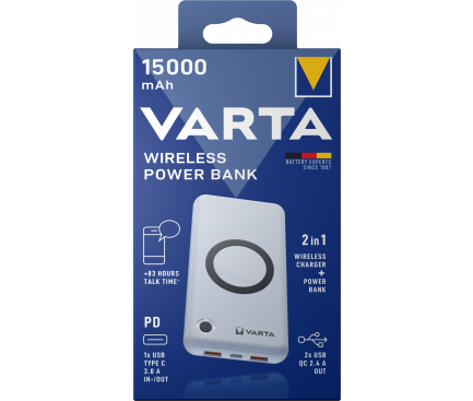Powerbank Varta Energy, 15000mAh, 20W, QC + PD, Silver