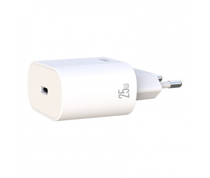 Wall Charger XO Design L91, 25W, 1x Type-C with Type-C Cable White (EU Blister)