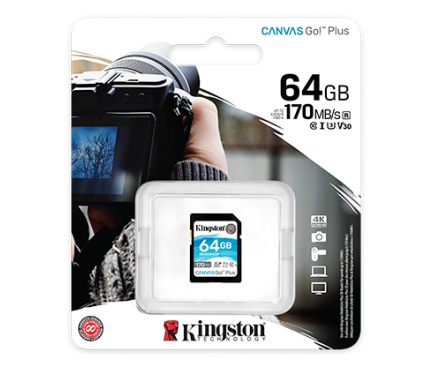 SDXC Memory Card Kingston Canvas Go Plus, 64Gb, Class 10 / UHS-1 U3 SDG3/64GB
