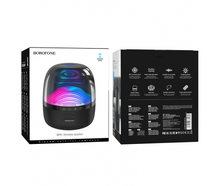 Bluetooth Speaker Borofone BP8 Glazed Colorful Luminous, 2 x 5W, RGB, Black