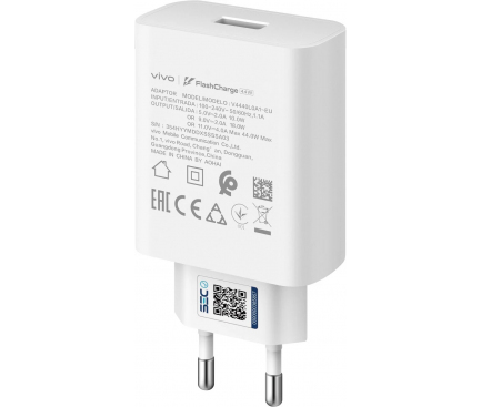 Wall Charger Vivo, 44W, 4A, 1 X USB-A, with USB-C Cable, White 5432929