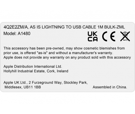 USB-A to Lightning Cable Apple, 18W, 2A, 1m, As is 4Q2E2ZM/A 
