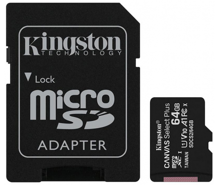 microSDXC Memory Card Kingston Canvas Select Plus Android A1 with Adapter, 64Gb, Class 10 / UHS-1 U1 SDCS2/64GB
