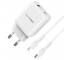 Wall Charger Blue Power BLN5, 20W, 3A, 1 x USB-A - 1 x USB-C, with Lightning Cable, White