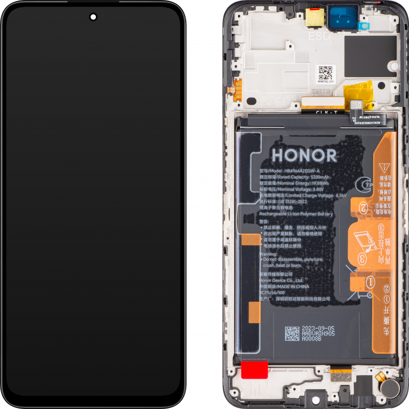 LCD Display Module for Honor X7b, with Battery, Midnight Black